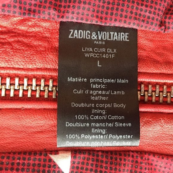 Zadig & Voltaire Women's Size Large Liya Cuir Moto Biker Leather Jacket Red - Picture 15 of 16